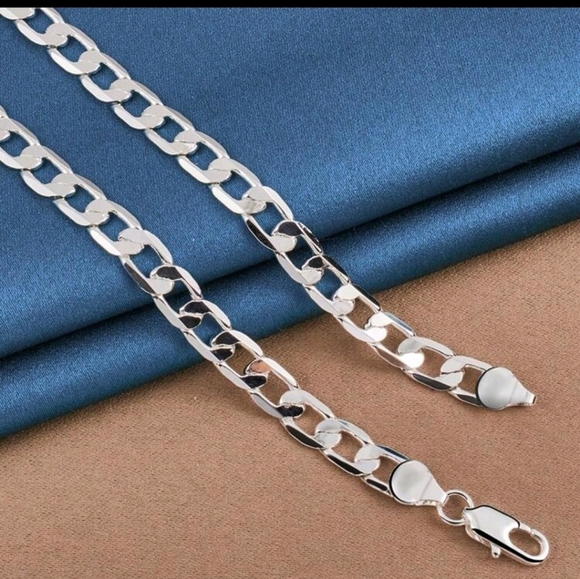 Other - 925 Silver 8mm Curb Flat Side Cubin Link Chain Necklace 18"